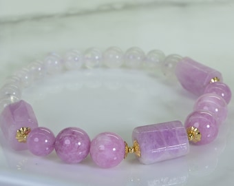 Kunzite Lavender Moonstone Bracelet: Gemstone Chakra Healing