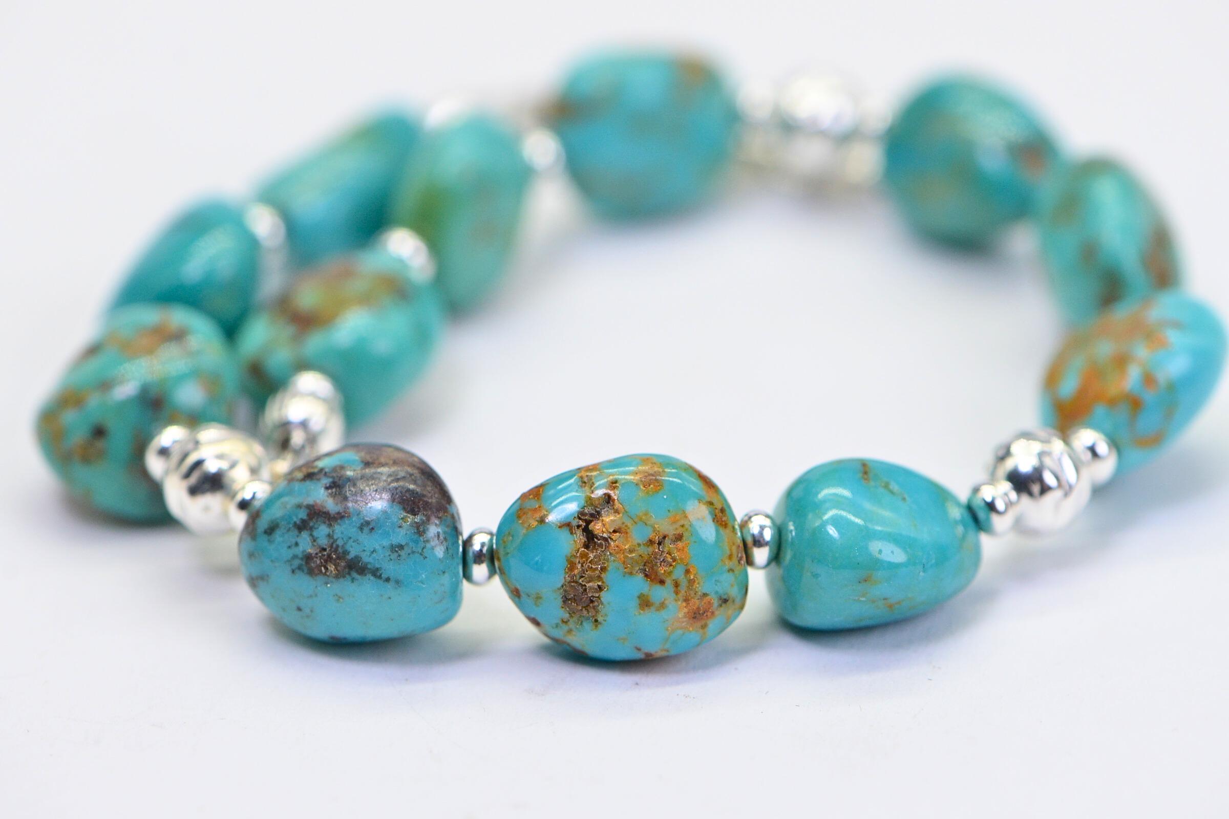 Natural Kingman Turquoise Nugget Bracelet: Untreated Gemstone Beaded
