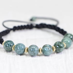 Handmade Burma Green Jade Bracelet: 14K Gold Bead Gemstone Bracelet