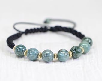 Handmade Burma Green Jade Bracelet: 14K Gold Bead Gemstone Bracelet