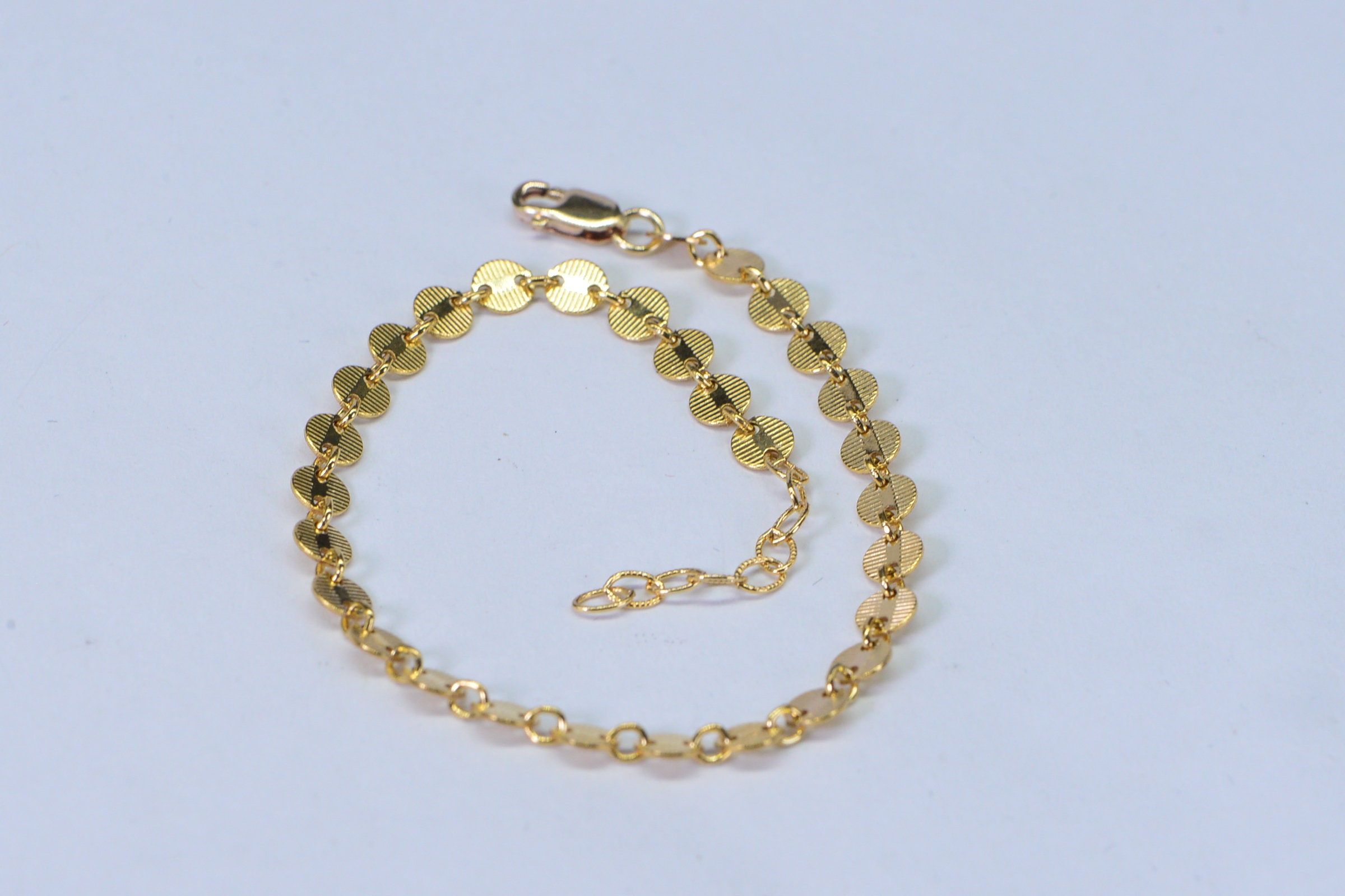 14K Yellow Gold Filled Coin Bracelet: Dainty Layering Chain