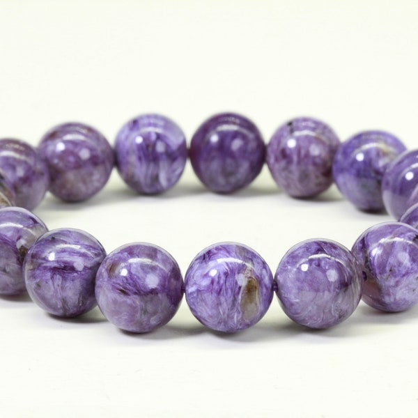 Russian Charoite  Bracelet  Protection Bracelet  Natural 13mm Round Beads Charoite  Stretch Bracelet Gift For Mother, Gift For Daughter