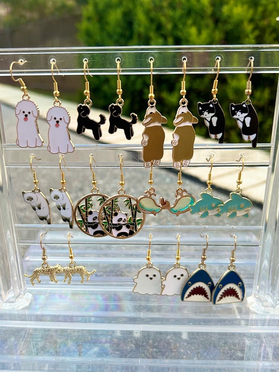 Enamel Animal Lover Earrings - Cat Dog Corgi Doodle Persian  display picture 2