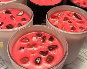 Pomegranate Spice Scented Coconut Soy Candle with Crystals