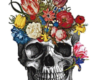 Skull With Flowers Silhouette Cross Stitch Pattern in Pdf - Etsy