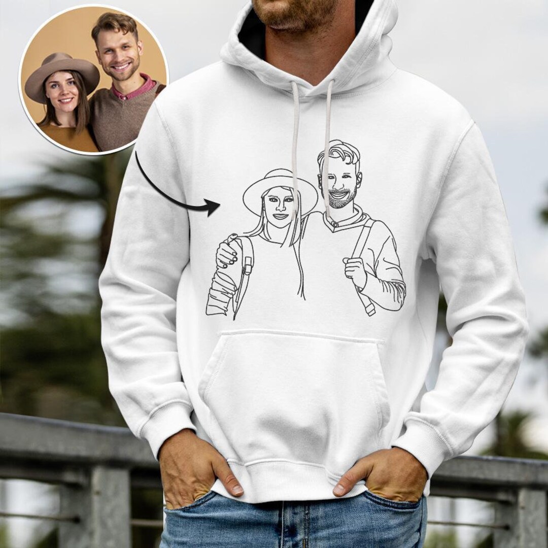 Custom Line Art Hoodie With Your Photo Gift for Couples Etsy
