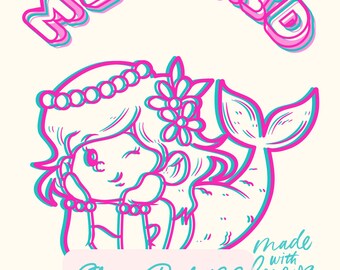 May include: A whimsical illustration of a mermaid with pink and teal outlines, the word "MERMAID" arched above her. The image includes the text "Cherry Basket22" and "COLOURING BOOK".