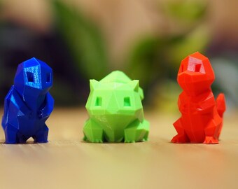 Kantos första partner-Pokémon | lågpoly 3D-utskriven | Squirtle | Bulbasaur | Charmander |