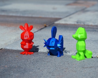 Hoenns första partner-Pokémon | lågpoly 3D-utskriven | Treecko | Torchic | Mudkip |