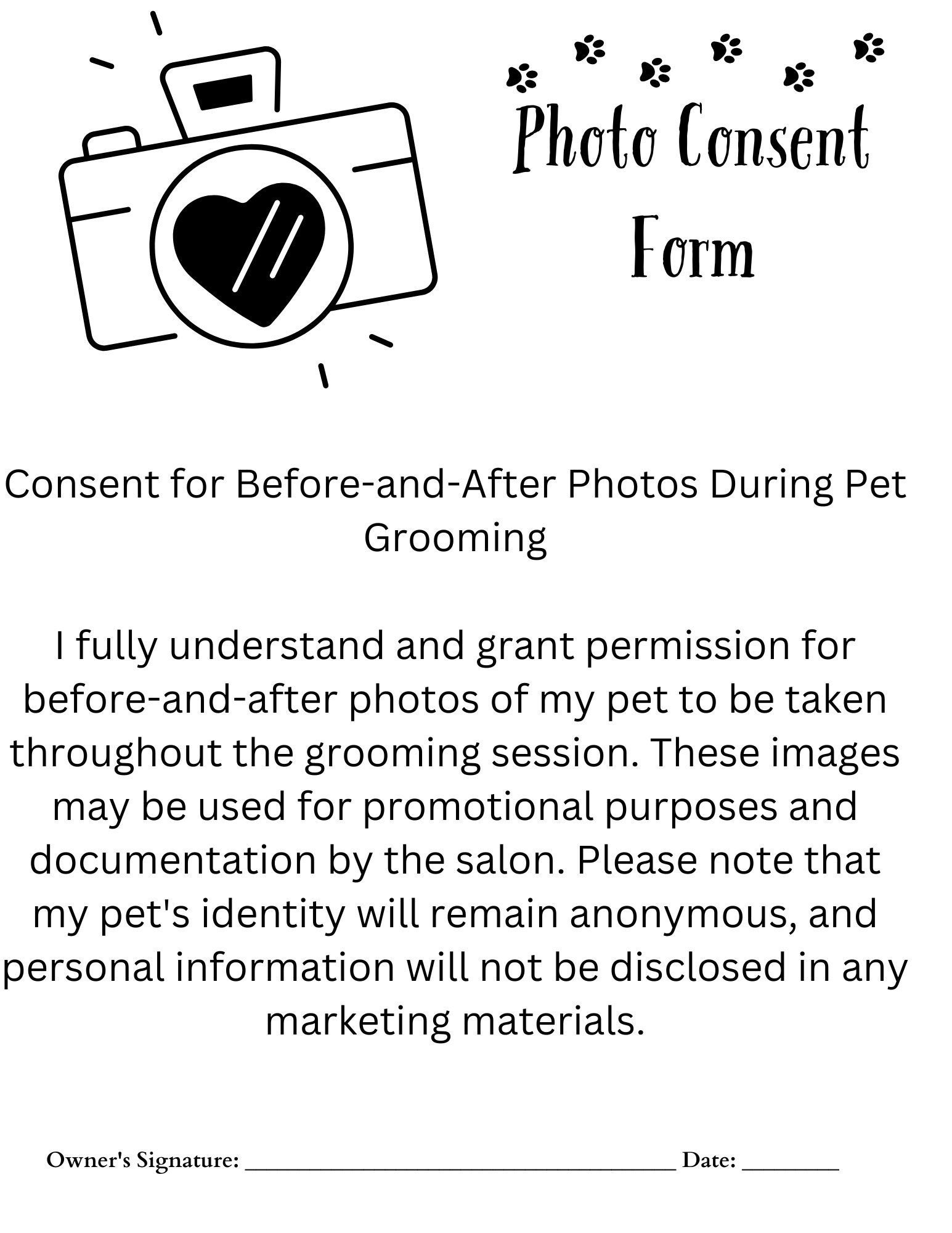 Dog Grooming Photo Consent Form Digitial Print - Etsy