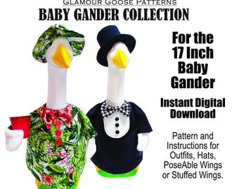 Molde digital para roupinhas de ganso de plástico Baby Gander Porch Goose. Para ganso de plástico de 43 cm (17"). Download instantâneo.