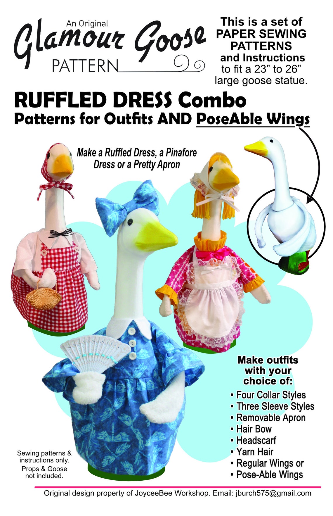 Goose Outfits Pattern for RUFFLED DRESS and Accessories. With Poseable ...