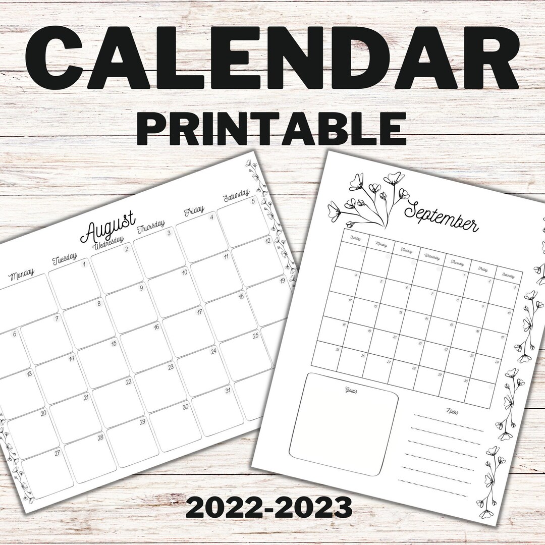 4 Simple Printable Dated Calendars September 2022 August 2023 Perfect