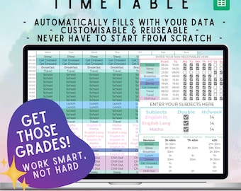 Digital Revision Timetable | Google Sheets | GCSE, A-Levels, Degree