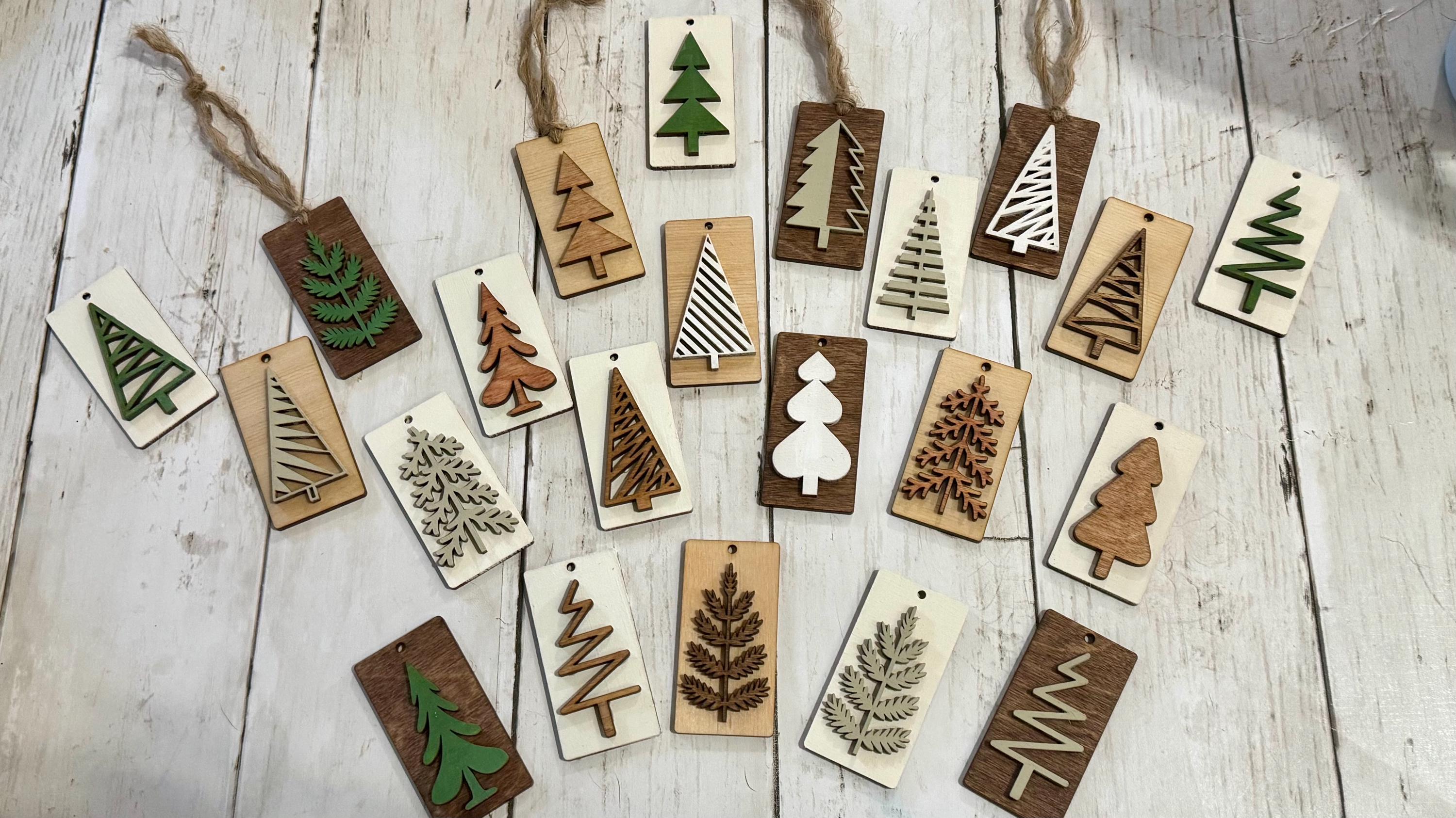 Rustic Wooden Christmas Tree Ornaments | Laser Cut Holiday Decor ...