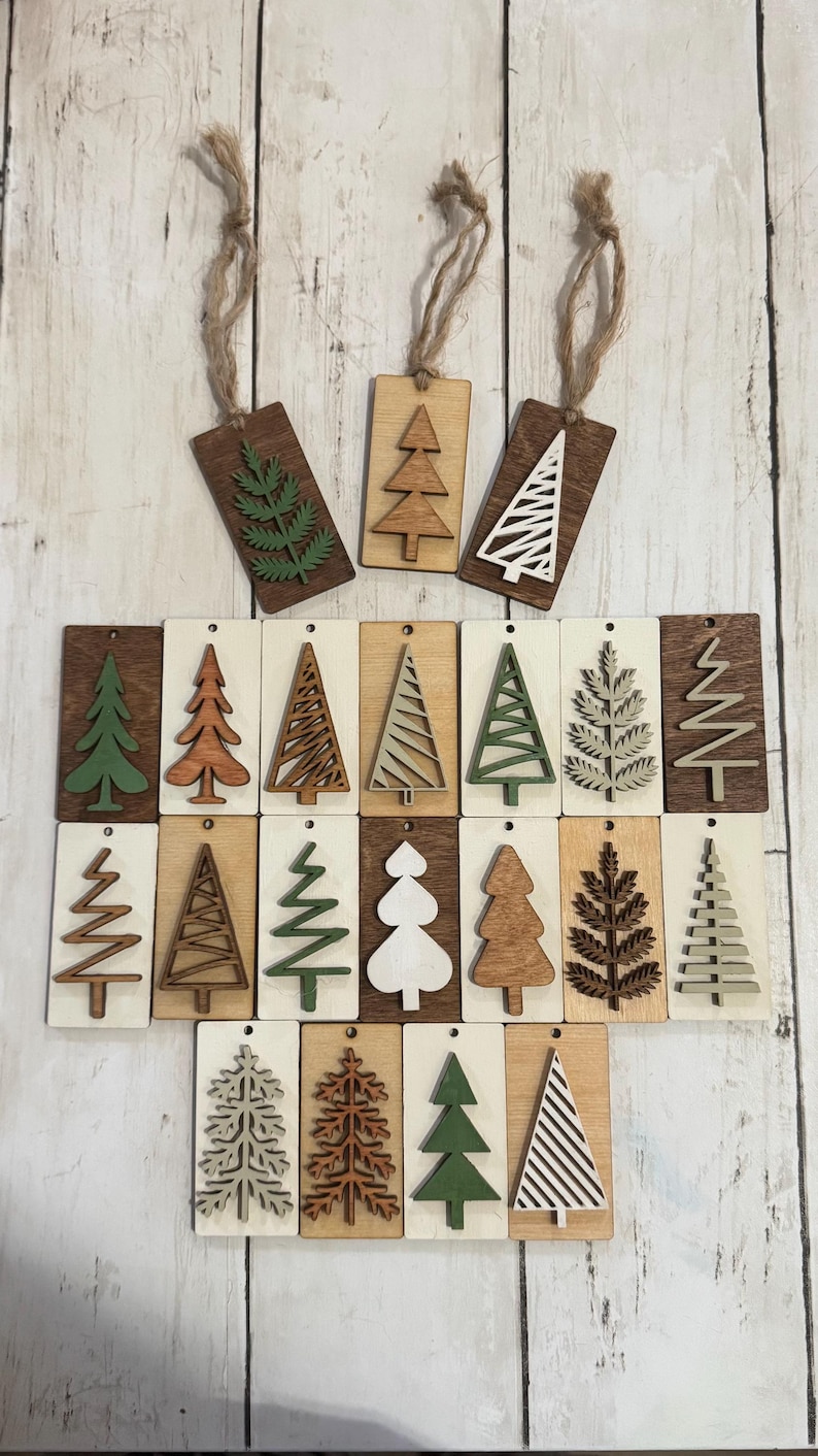 Rustic Wooden Christmas Tree Ornaments | Laser Cut Holiday Decor ...