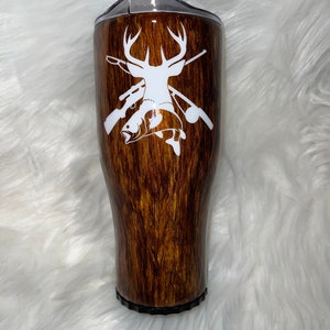 Wood Grain Hunting & Fishing Tumbler: Handmade Stainless Steel Cup