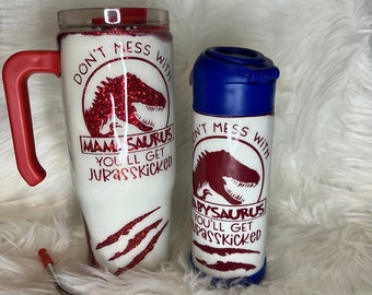 Vasos a juego de mamá y bebé Saurus: Vasos de acero inoxidable con forma de dinosaurio