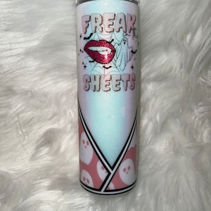 Halloween, Freak in the sheets/lip biting  Halloween ghost tumbler with v-split
