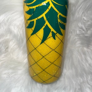 Pineapple Tumbler Cup: Yellow Glitter Stainless Steel, Personalized