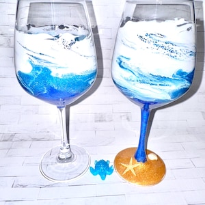Ocean waves Glassware, Coastal decor and glass ware, Ocean Waves wine glasses, Ocean waves glass mug