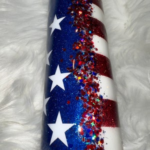 American flag split glitter tumbler, patriotic tumbler, flag tumbler cup, Stars and Strips tumbler