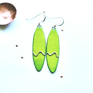 Cloisonne Lime Green Copper Enamel Earrings | Handmade Kiln Fired Earrings | Indie Art Jewelry | OOAK Earrings