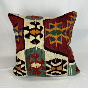 Turkish Kilim Pillow, 24 x 24 Pillow, Oushak Pillow, Lumbar Pillow, Kilim Cushion Cover, Organic Pillow Cover, Turkish Pillow, Throw Pillow