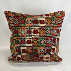 Turkish Kilim Pillow, 24 x 24 Pillow, Oushak Pillow, Lumbar Pillow, Kilim Cushion Cover, Organic Pillow Cover, Turkish Pillow, Throw Pillow