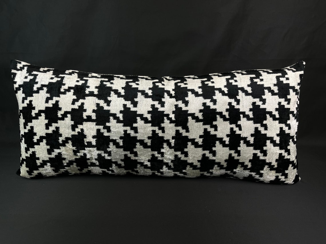 Black and White Ikat Pillow Covervelvet Ikat Pillowlumbar Etsy