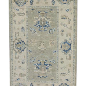 Handmade Turkish Oushak Rug Blue Gray Oriental Rug 3'8" x 5'10"