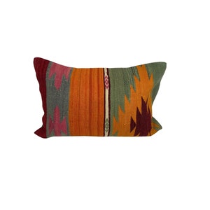 Handmade Orange Ikat Pillow Cover 15x23 Velvet Lumbar Decorative Throw Pillow
