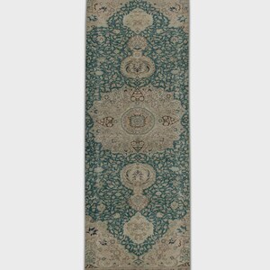 3x10 Vintage Turkish Rug Blue Pink Anatolian Runner