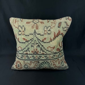 Turkish Rug Pillow, 20 x 20 Pillow, Oushak Pillow, Lumbar Pillow, Rug Cushion Cover, Organic Pillow Cover, Turkish Pillow, Throw Pillow