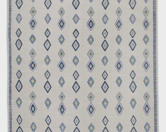 Turkish Kilim Rug 11x14 – Handwoven Flatweave Rug in Blue & Green Geometric Design