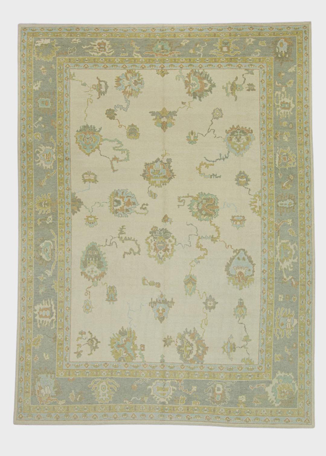 Turkish Oushak Rug – 10x14 Handwoven Rug in Beige & Blue Design - Etsy