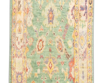 5x8 Handmade Turkish Oushak Rug Green Yellow Oriental Rug