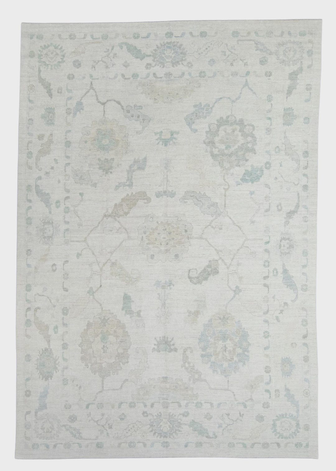 Turkish Oushak Rug – 10x14 Handwoven Wool Rug in Beige & Brown Design ...