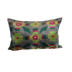 Velvet Ikat Pillow Cover - Hand-dyed Multicolor 15x23 Lumbar Throw Pillow, Decorative Accent Cushion