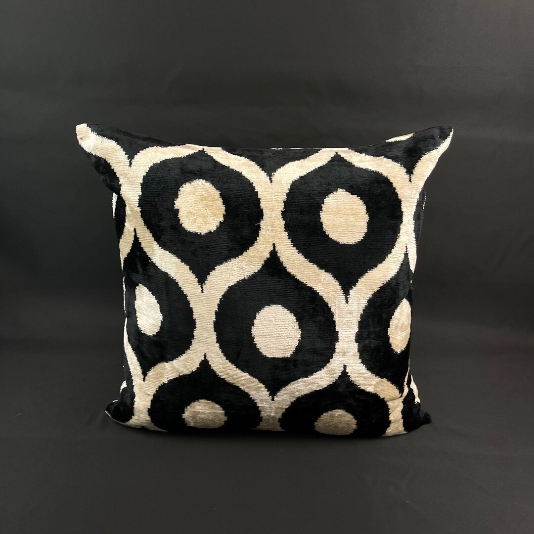 Black and White Ikat Pillow Covervelvet Ikat Pillowlumbar Etsy