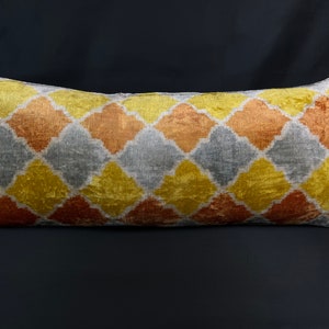 Orange and Yellow Ikat Pillow Cover,Velvet Ikat Pillow,Lumbar Ikat Pillow,16x35 Velvet Throw Pillow,Accent Pillow,Decorative Throw Pillow