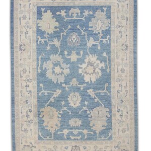 6x9 Handmade Turkish Oushak Rug Blue Beige Oriental Rug