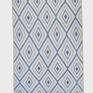 Turkish Tulu Rug – 10x14 Handwoven Wool Rug in Cream & Blue Geometric Design