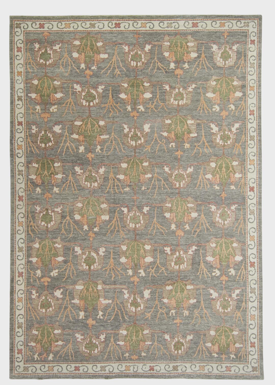 Turkish Oushak Rug – 10x14 Handwoven Wool Rug in Gray & Green Design - Etsy