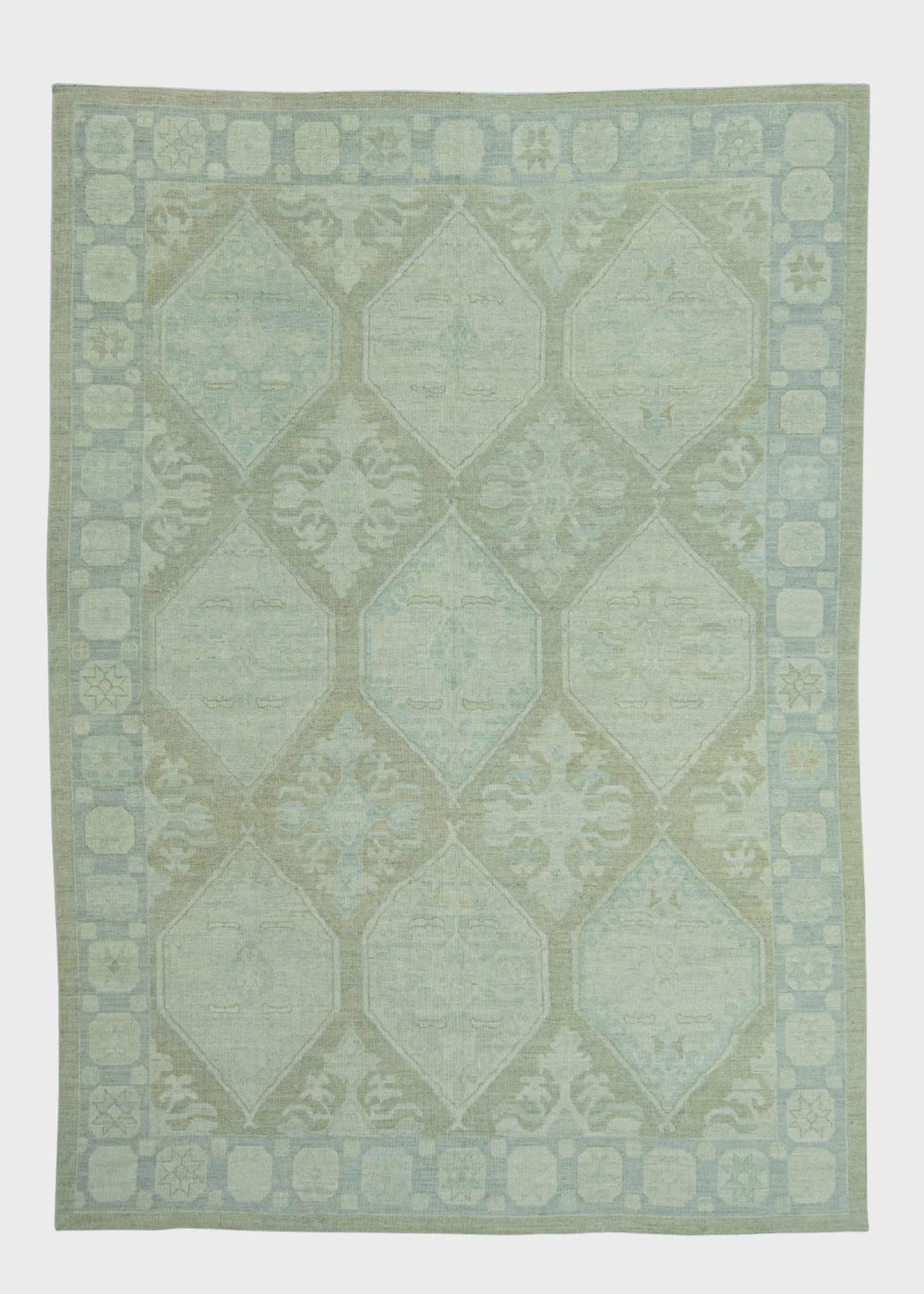 Turkish Oushak Rug – 10x14 Handwoven Wool Rug in Green & Light Purple ...