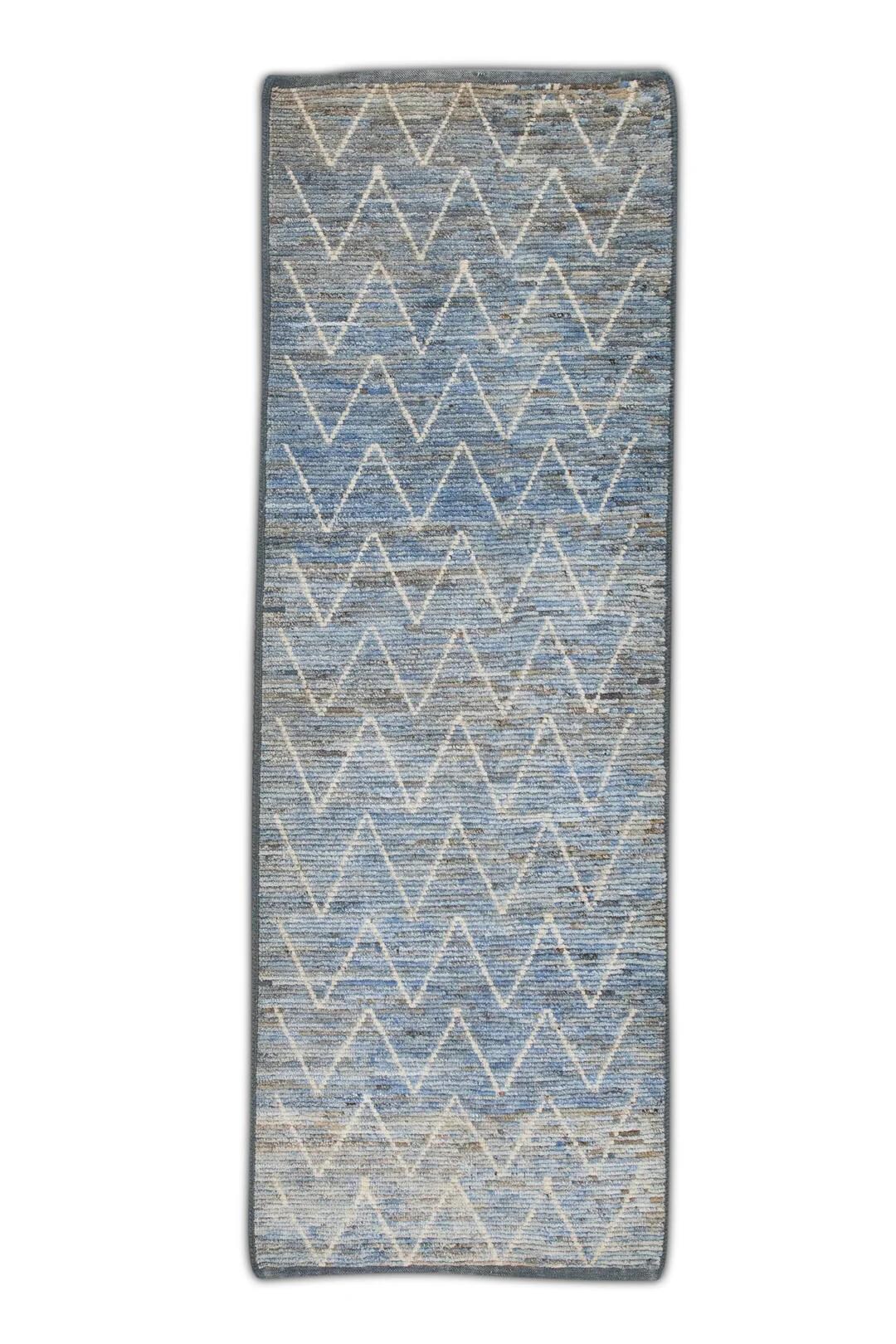 3x8 Handmade Turkish Rug Blue Beige Modern Rug - Etsy