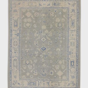 Turkish Oushak Rug – 9x12 Handwoven Wool Rug in Gray & Blue Design