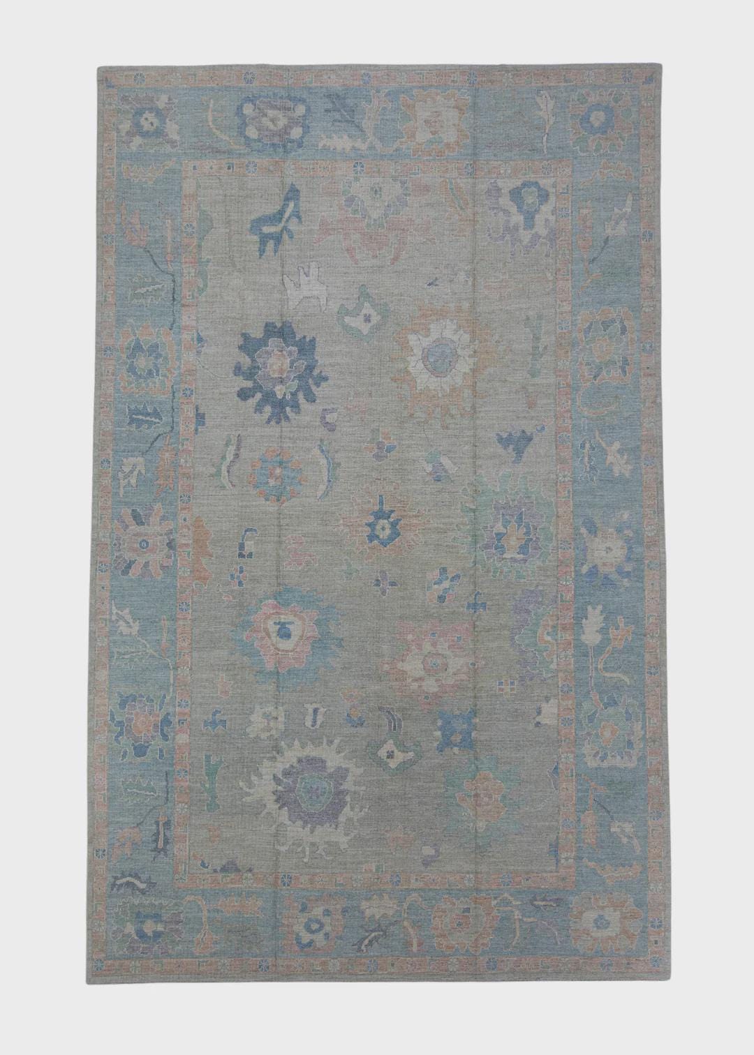 Turkish Oushak Rug – 10x16 Handwoven Rug in Beige & Multi-color Design ...