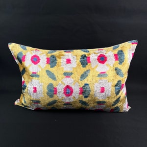 Pink & Yellow Ikat Pillow Cover,Velvet Ikat Pillow,Lumbar Ikat Pillow,16x24 Velvet Throw Pillow,Accent Pillow,Decorative Throw Pillow