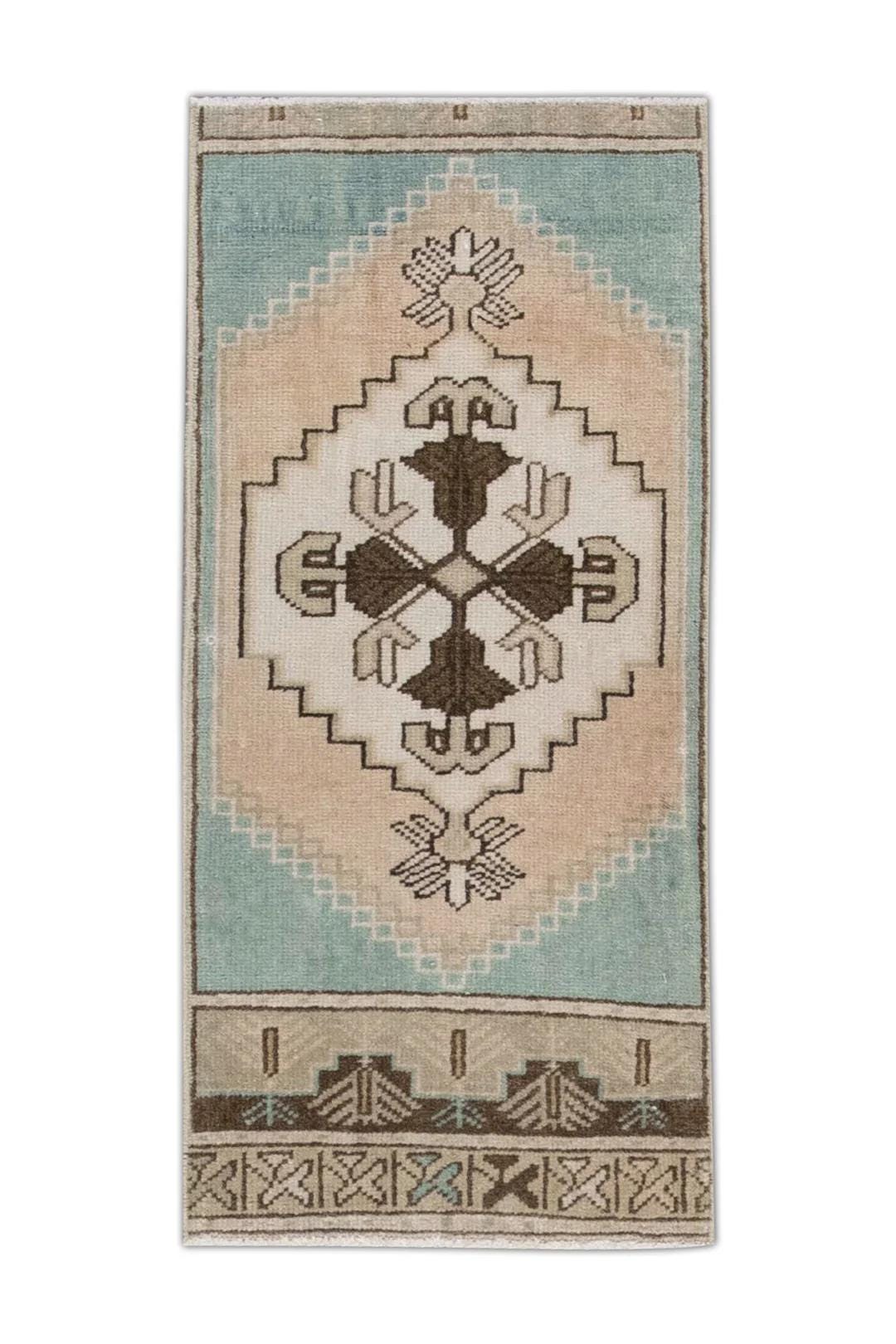 Buy Turkish Vintage Mini Rug – 1x3 Handwoven Wool Mini Rug in Tan